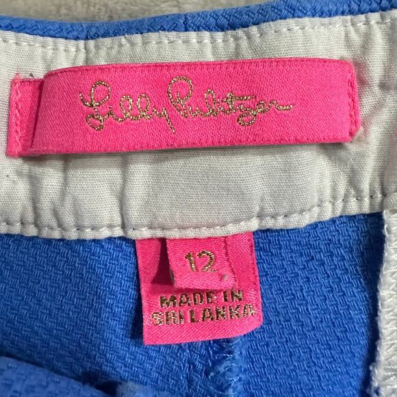 Lilly Pulitzer Buttercup Shorts Women's 12 Blue Textured Scalloped Mid Rise - Picture 3 of 7